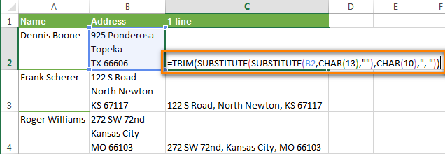How do i replace character with new line in excel